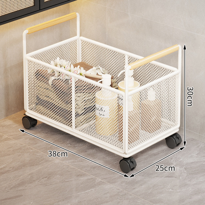 Rectangular Mesh Metal Countertop Organizer with Wooden Handles