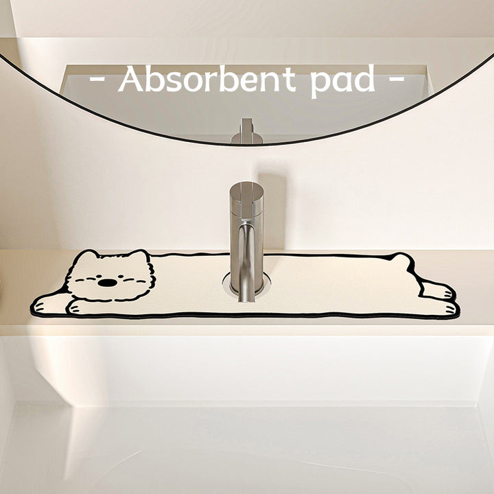 Decorative Silicone Faucet Sink Protector Mat with Dog-Shaped Counter Splash Guard