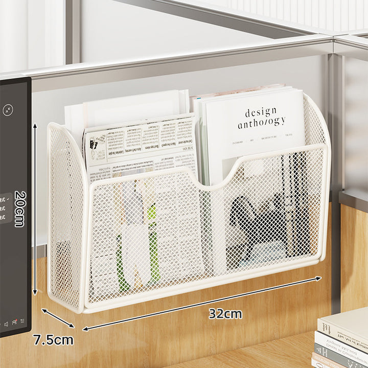 Metal Mesh Partition-Mounted Magazine & File Organizer