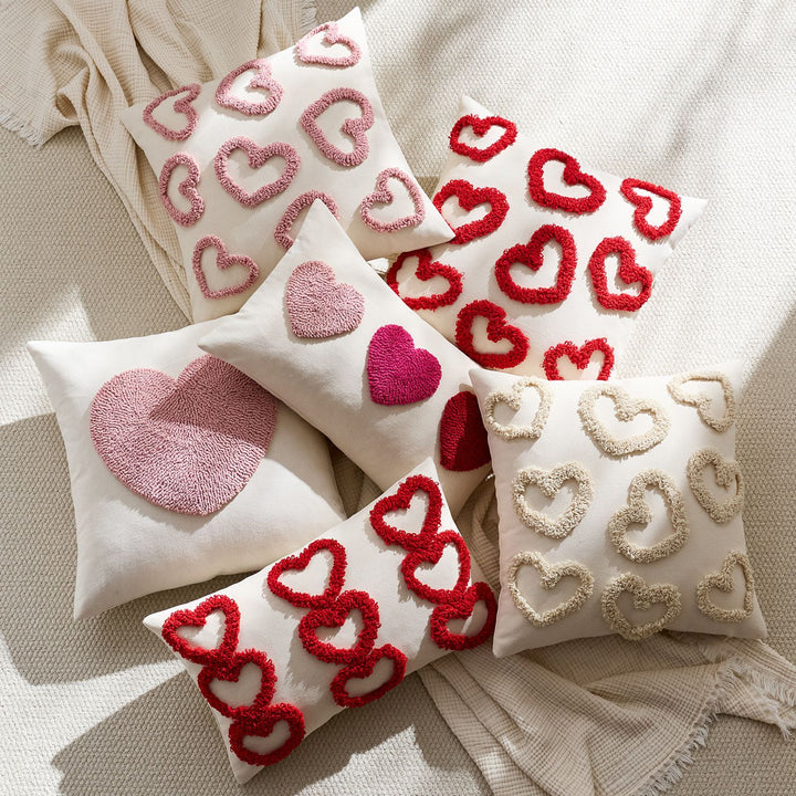 Handcrafted Tufted Heart-Pattern Lumbar Throw Pillow Cover