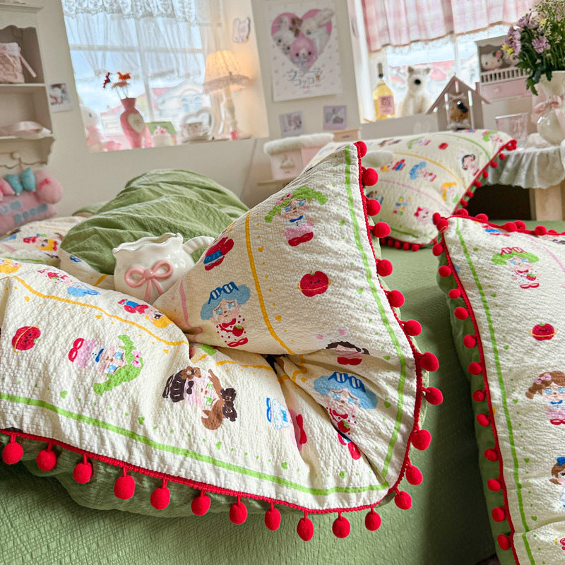 Heart Patterned Decorative Pillow and Duvet Cover Set