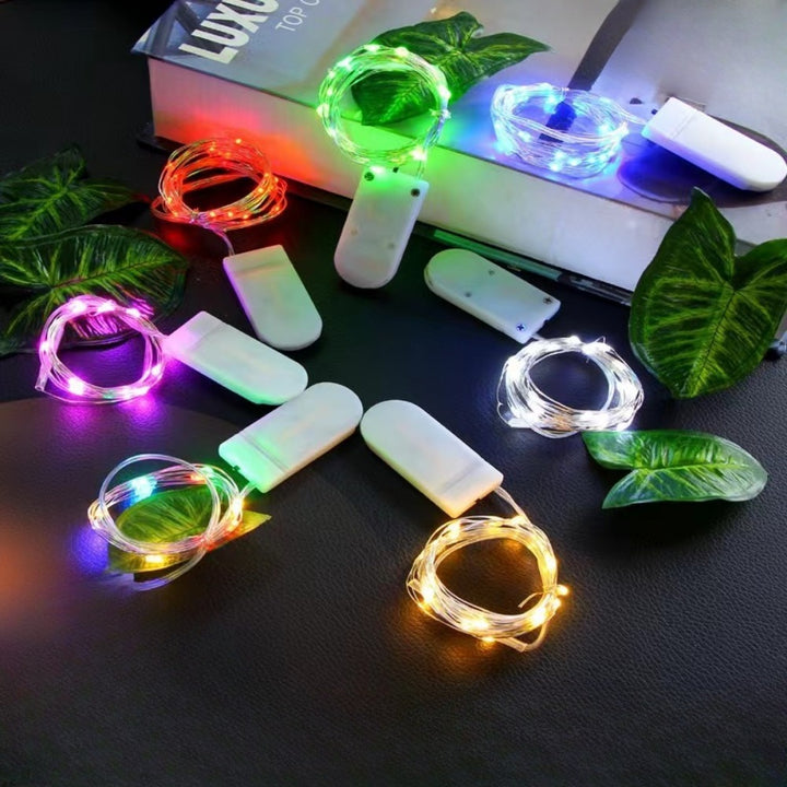 Battery-operated LED copper wire fairy lights set with plug battery pack