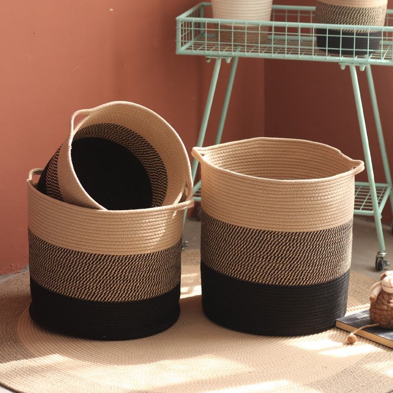 Modern storage basket with gray knit pattern