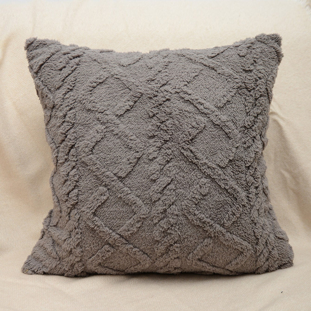 Textured Plush Shag Square Decorative Throw Pillow Cover with Geometric Tufting