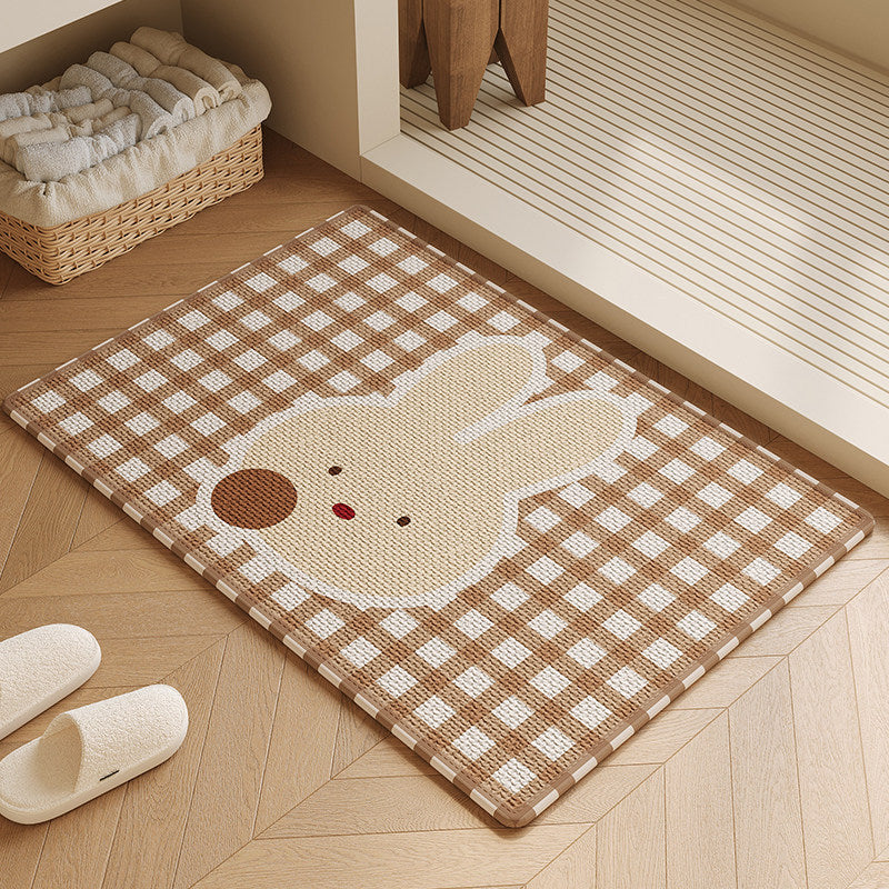 Woven Absorbent Low-Profile Entrance Doormat with Cute Bunny Illustration