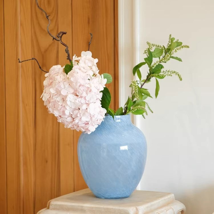 Large Hand-Blown Swirled Glass Decorative Vase