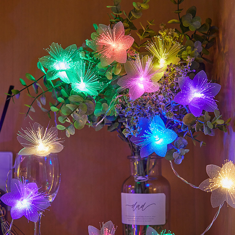 Decorative flower-shaped LED garland with fiber optic glitter for table and shelf