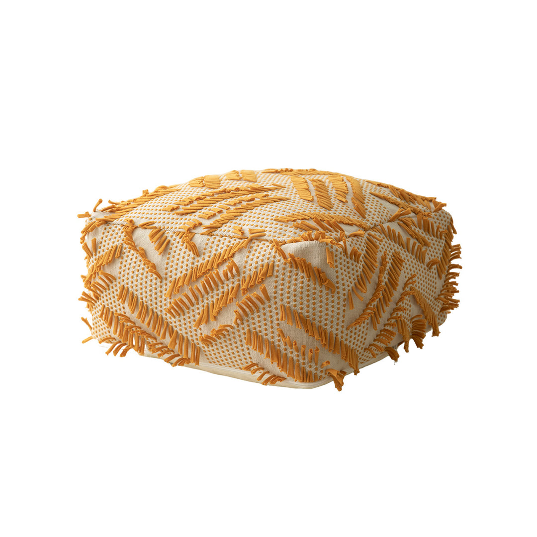 Boho-Pouf floor cushion with textured fringe surface