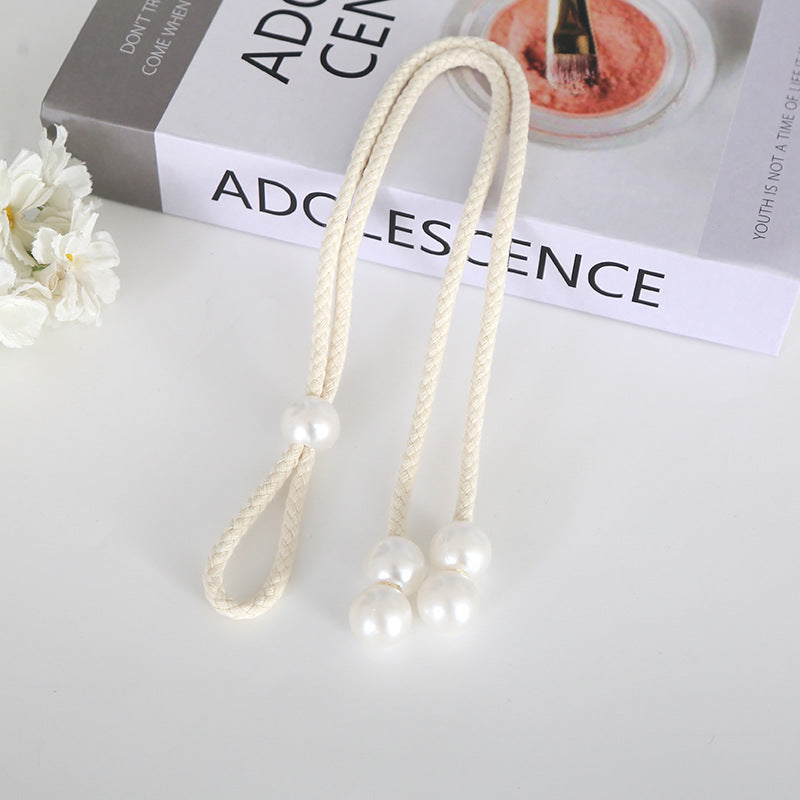 Elegant curtain tieback with pearl trim