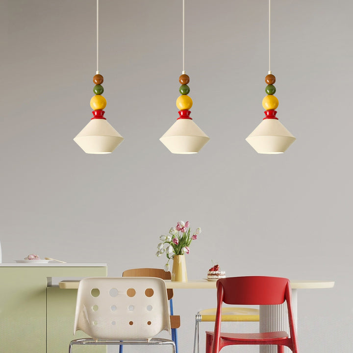 Mid-Century Geometric Ceramic Bead Pendant Light
