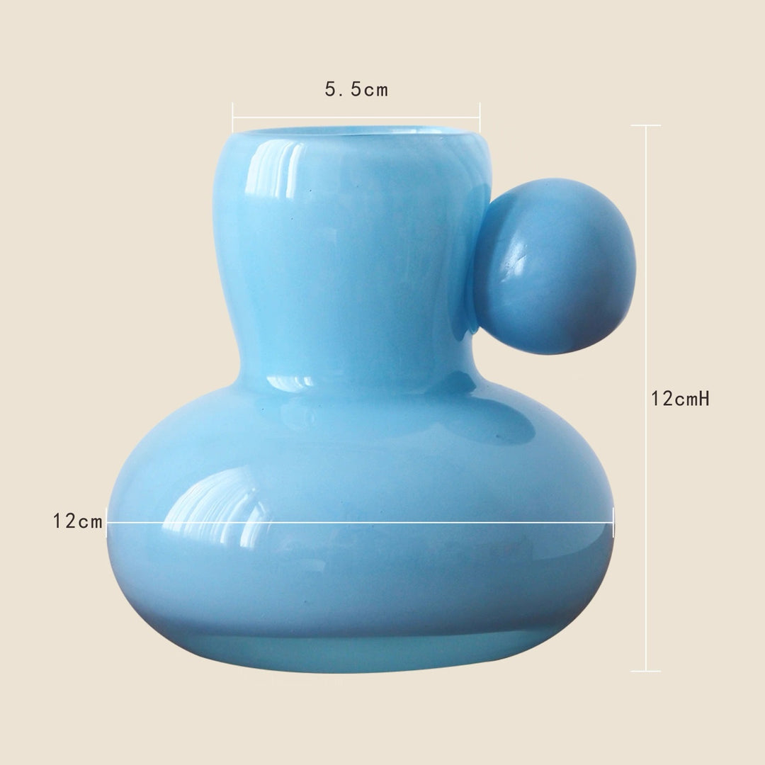 Short Bulbous Ceramic Bud Vase with Side Orb Accent