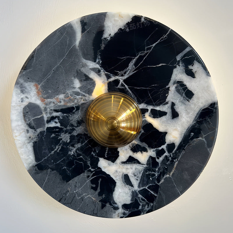 Marble Pattern Background Illuminating Circular Wall Lamp Pair