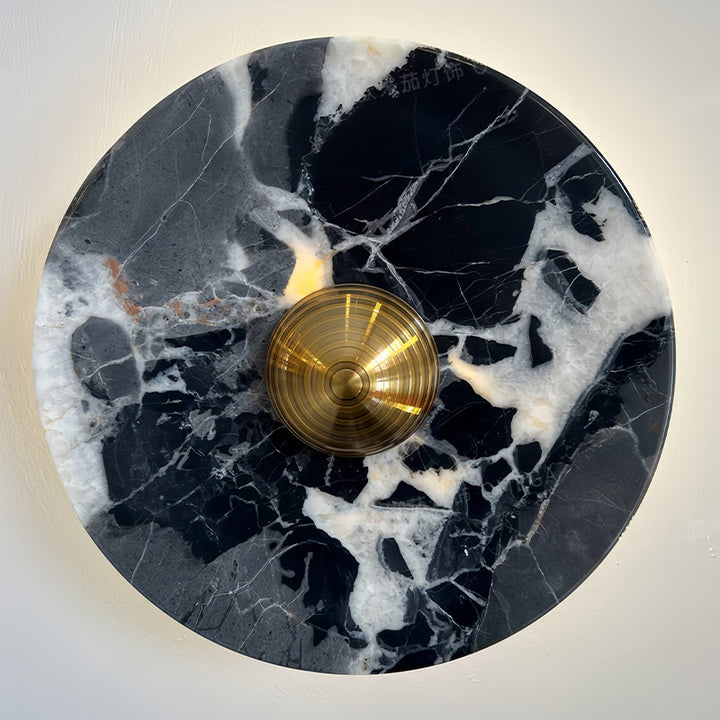 Marble Pattern Background Illuminating Circular Wall Lamp Pair