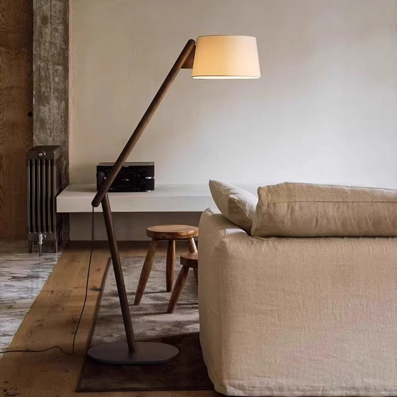 Adjustable wooden floor lamp