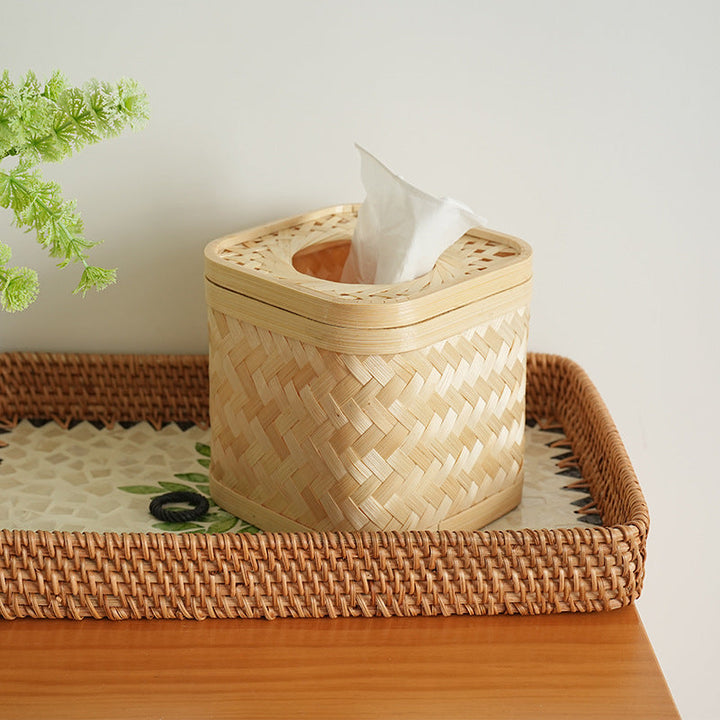 Rectangular storage basket with woven structure