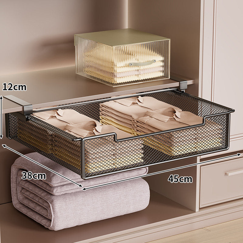 Under-Shelf Sliding Mesh Storage Drawer Organizer for Closet and Wardrobe