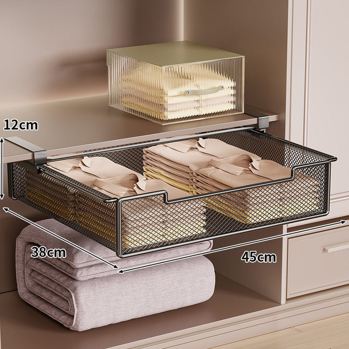 Under-Shelf Sliding Mesh Storage Drawer Organizer for Closet and Wardrobe