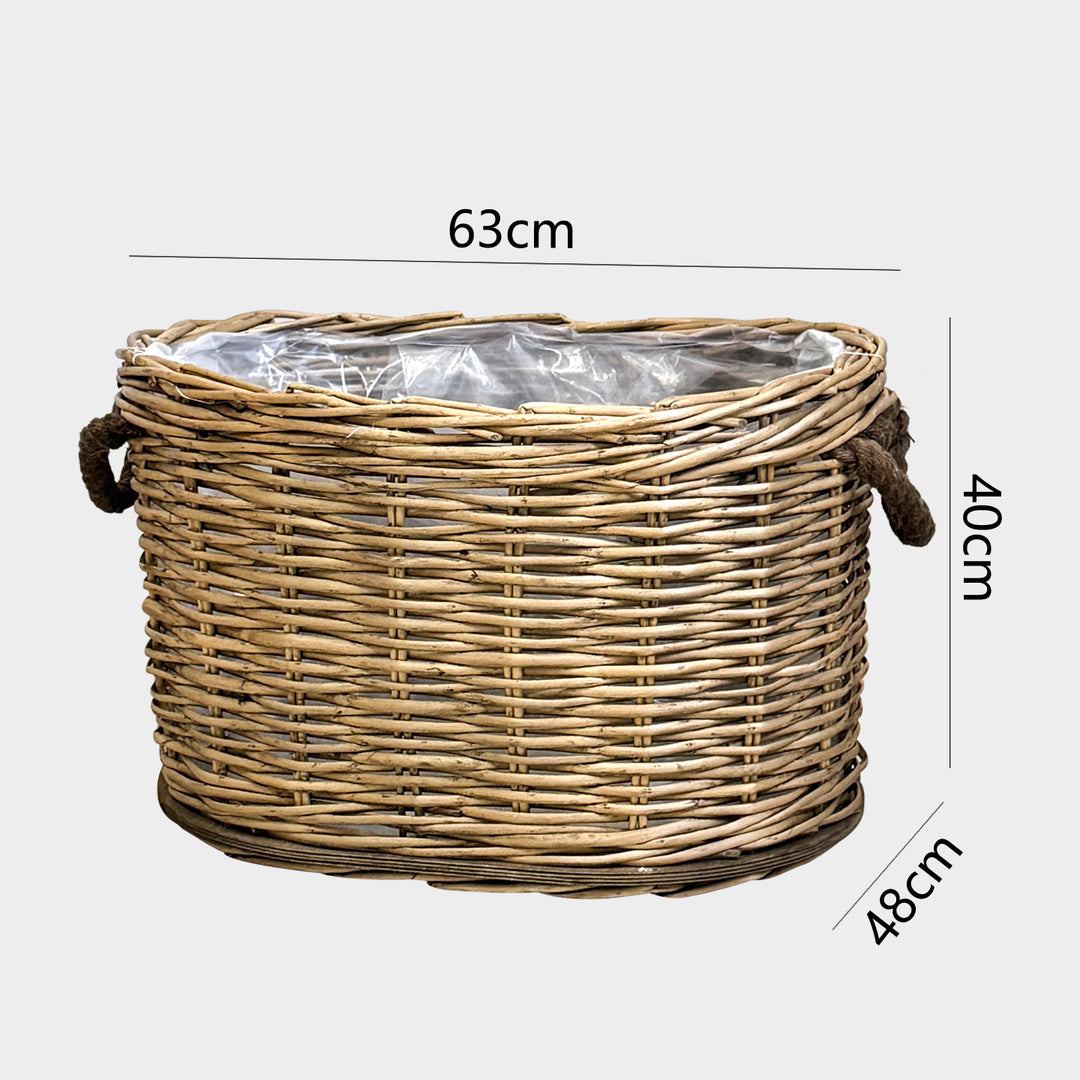 Handwoven storage basket with carrying handles
