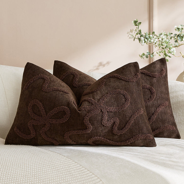 Square Textured Loop-Appliqué Linen-Blend Accent Pillow Cover