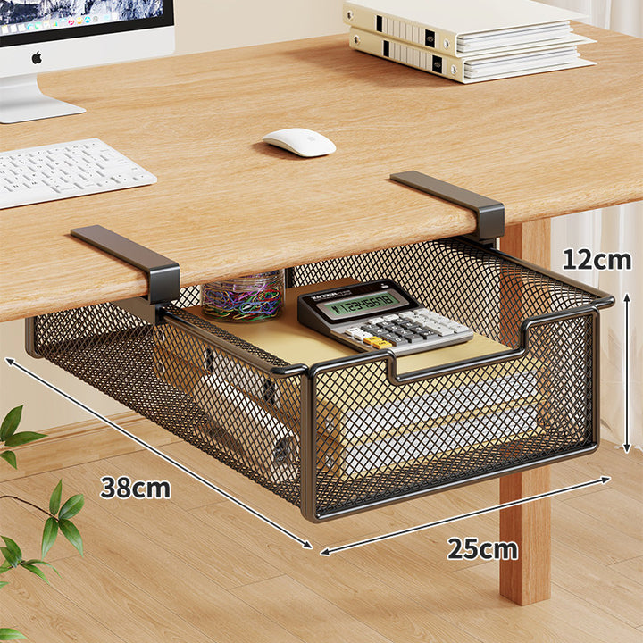 Under-Desk Sliding Mesh Storage Drawer with Clamp Mount