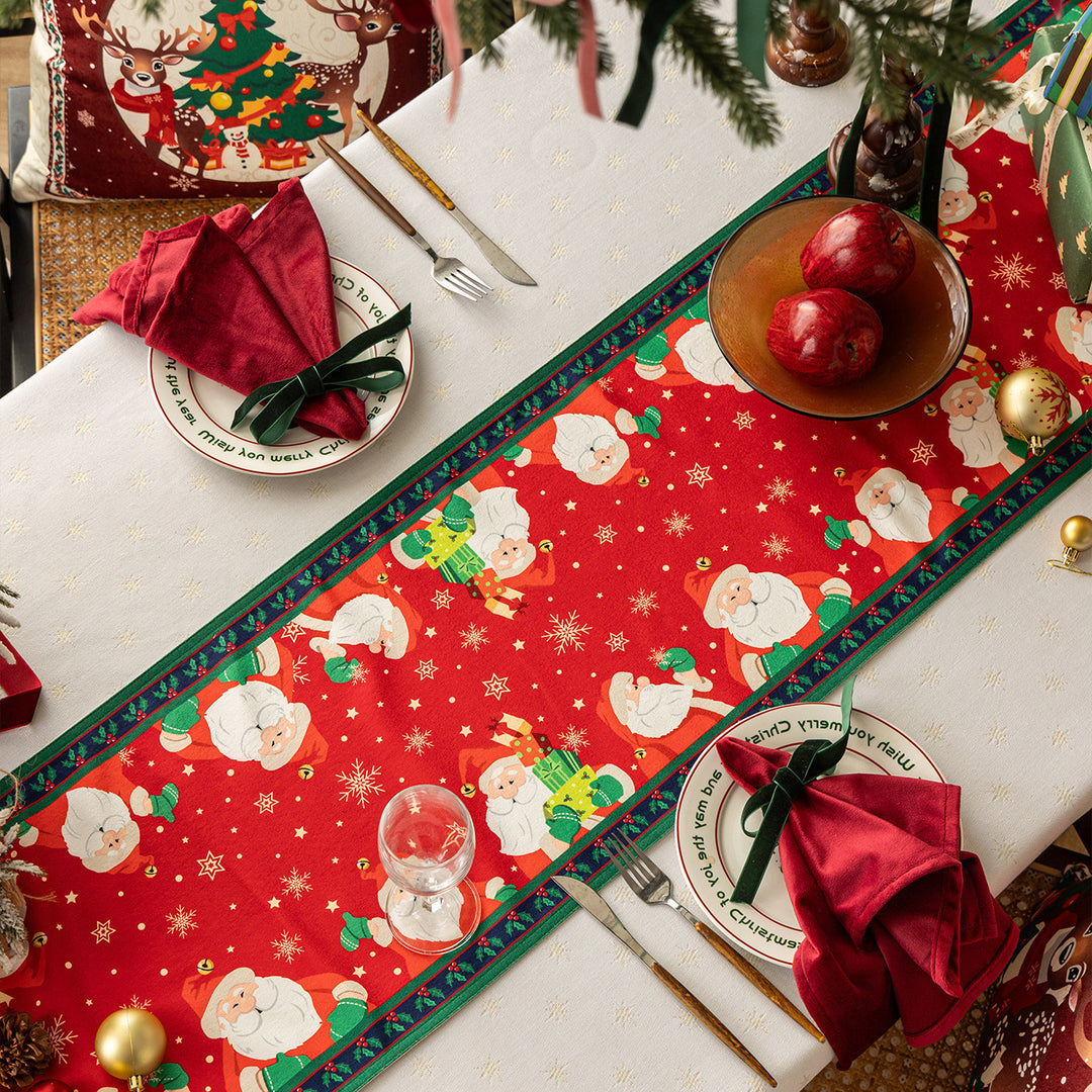 Table runner made of cotton blend fabric with a Christmas reindeer and star motif
