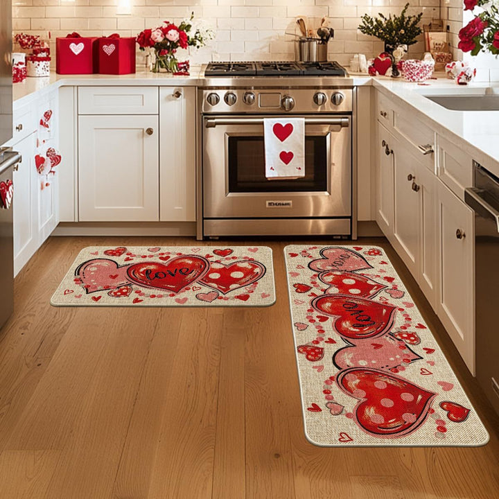 Heart-Themed Kitchen Runner Mat