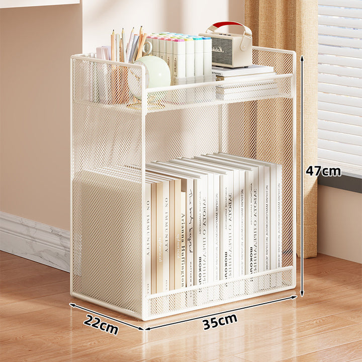 Compact Two-Tier Mesh Desk Book and Stationery Organizer Rack