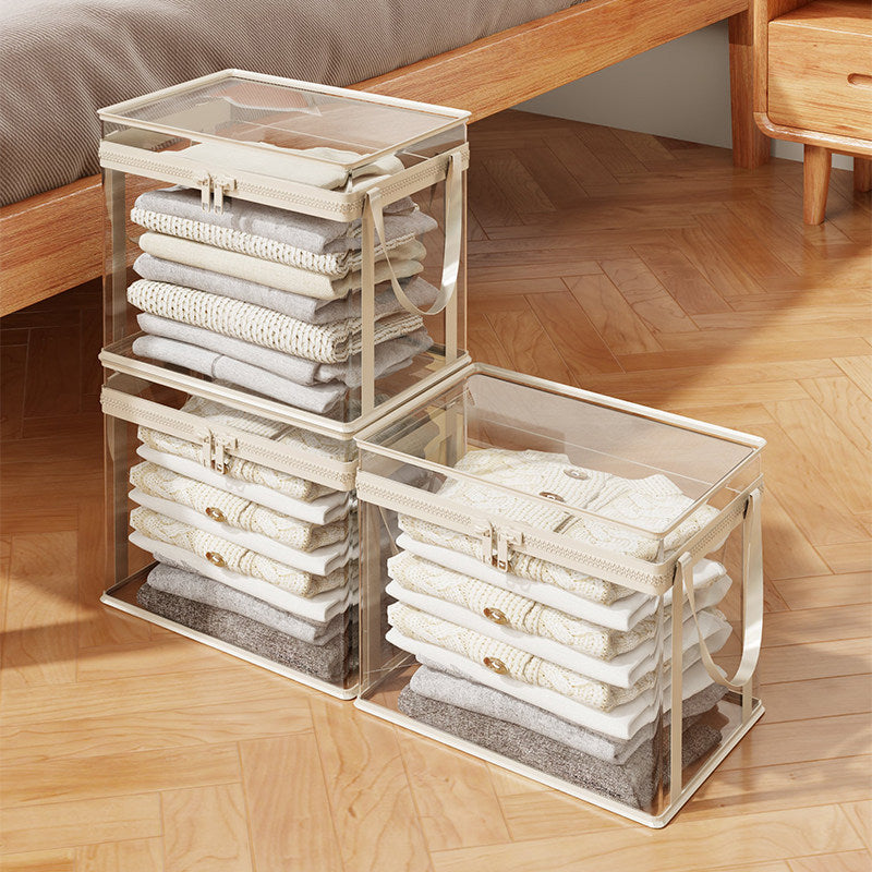 Clear Stackable Garment Storage Box with Lockable Zipper and Carry Handles