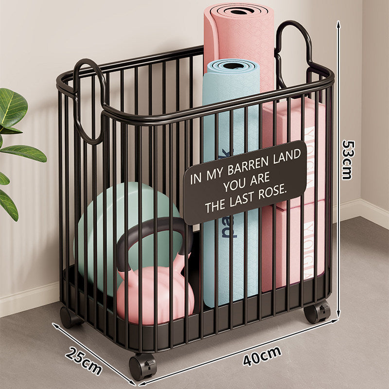 Rolling Vertical Fitness Storage Cart with Handle Hooks and Locking Casters