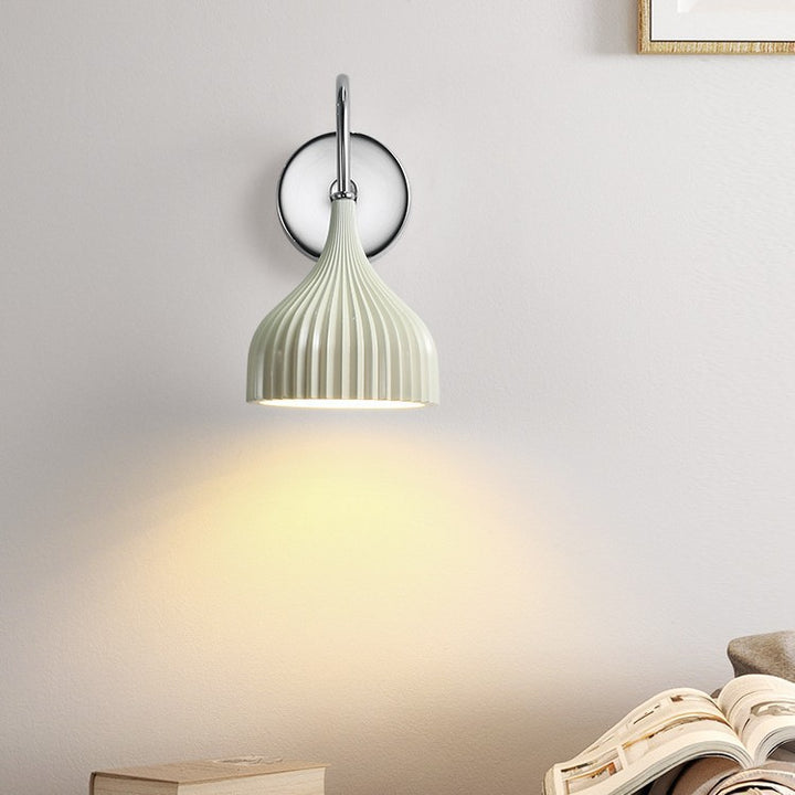Fluted drop-shaped ceramic wall lamp with chrome backplate