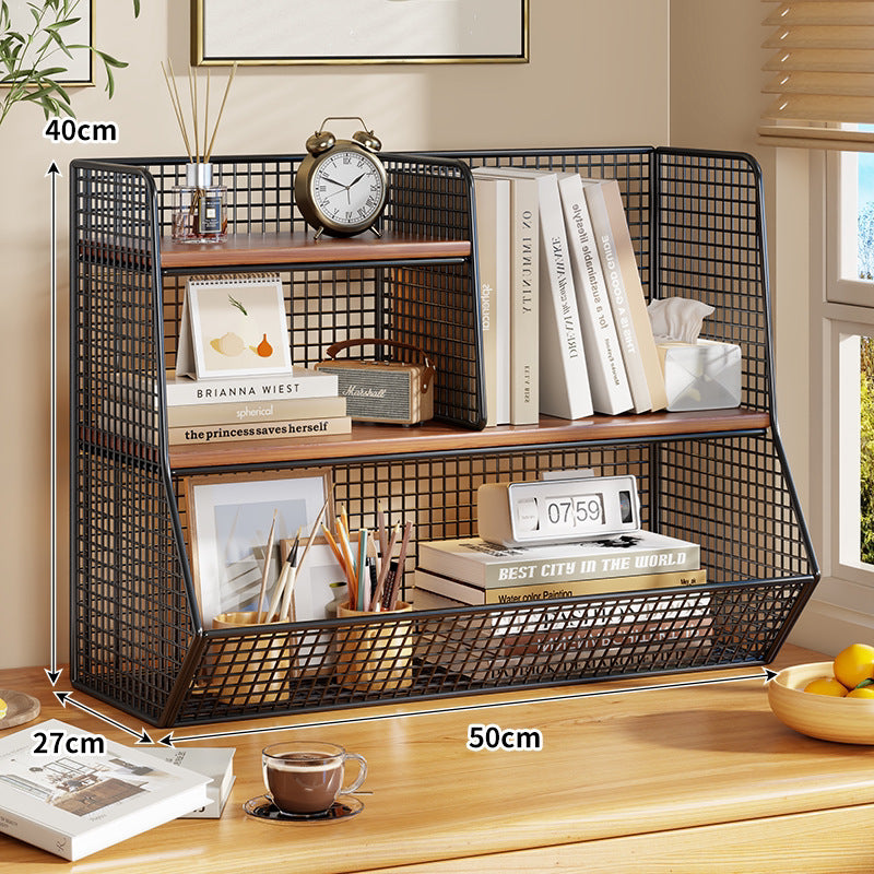 Multi-Tier Metal Mesh Desktop Organizer Shelf with Angled Front Basket