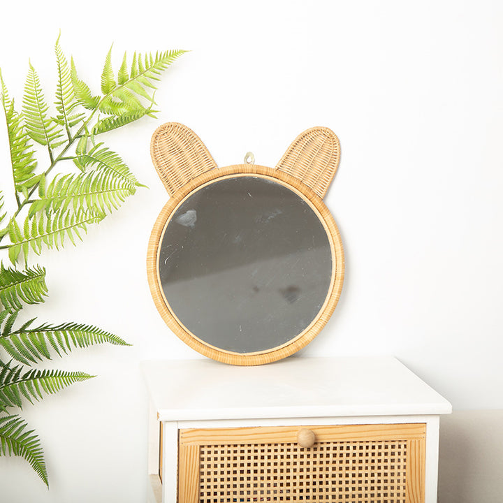 Round Wall Mirror with Rattan Design