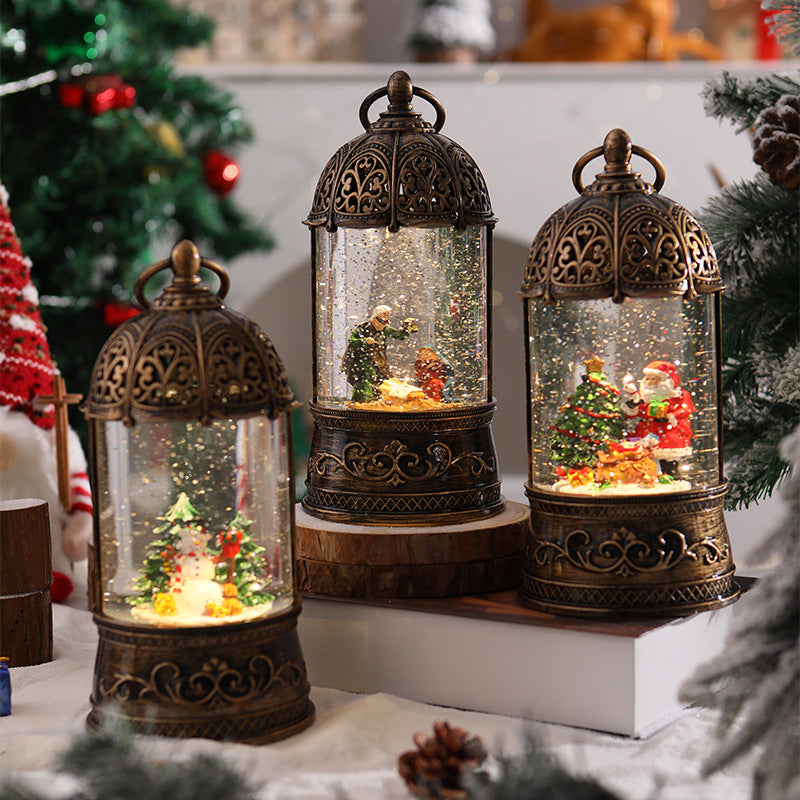 Elegant Christmas lantern with snow globe