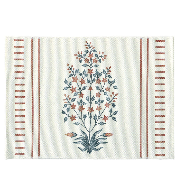 Woven placemat with botanical wildflower print and non-slip backing