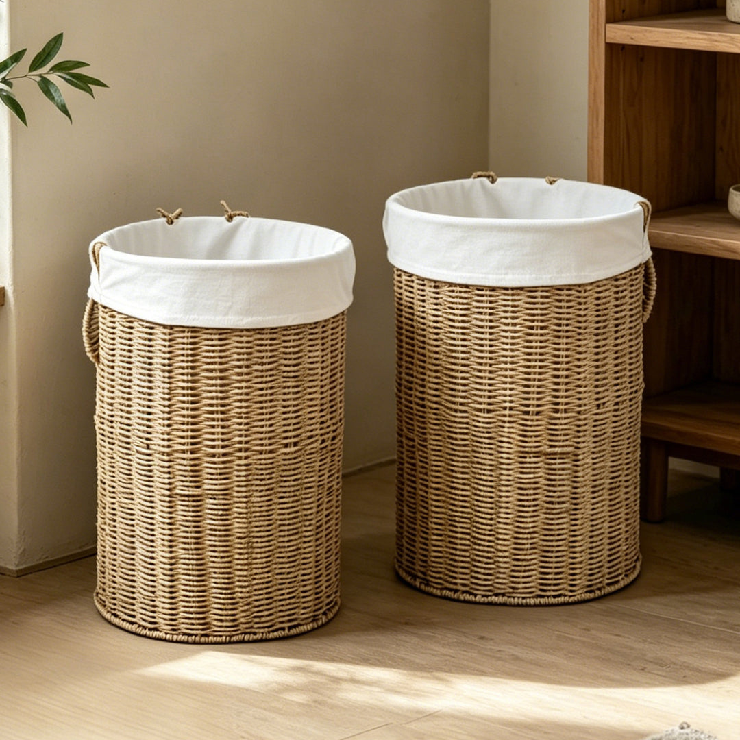 Rustic laundry basket made of woven material