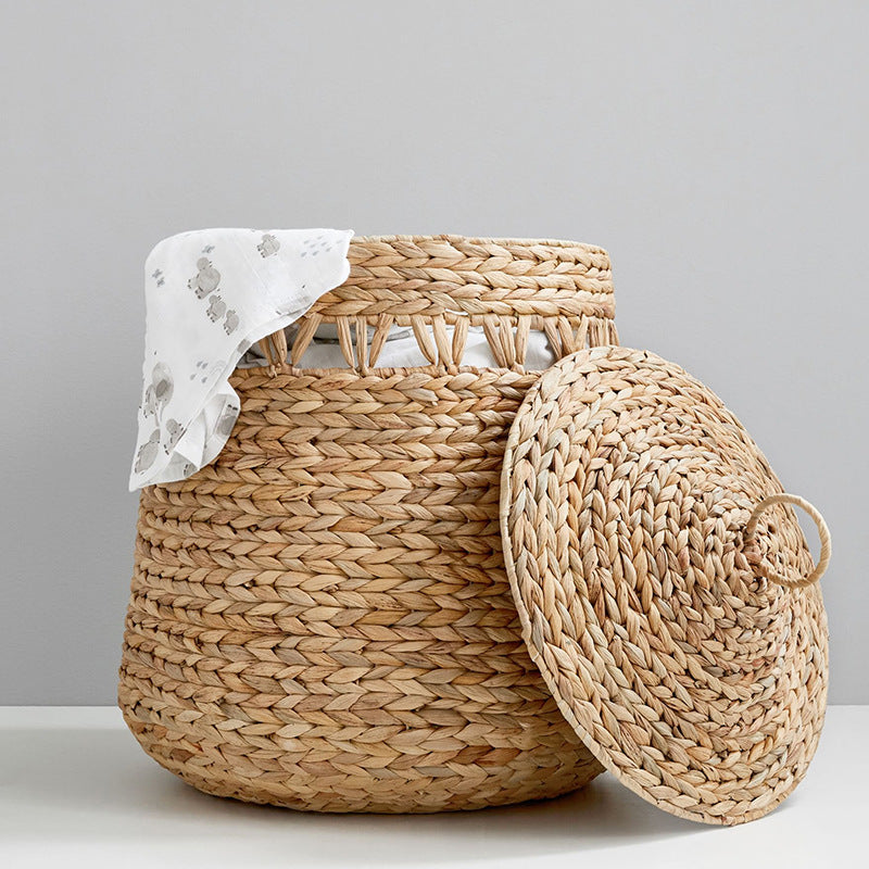 Handwoven storage basket with lid
