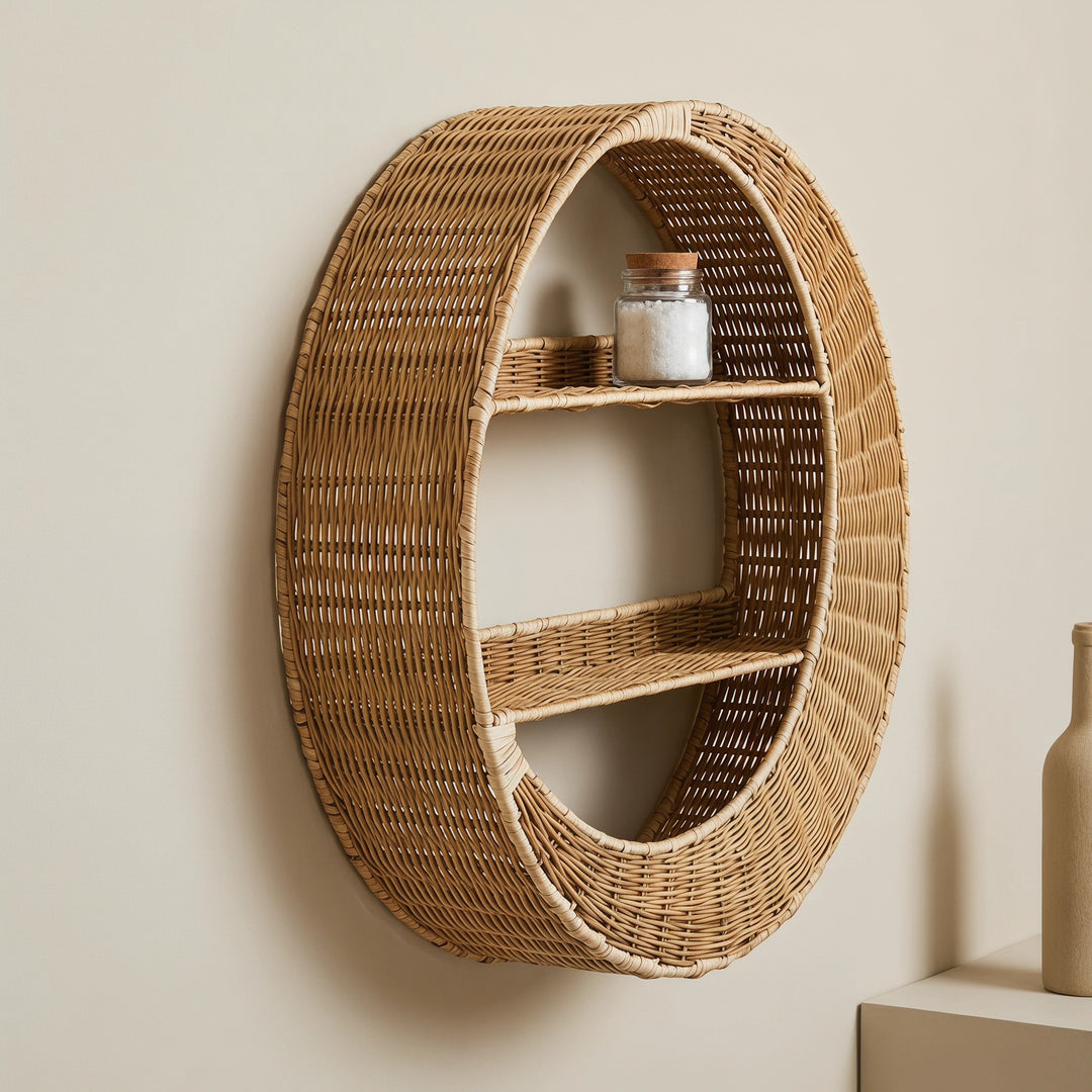 Wall shelf made of handcrafted willow material