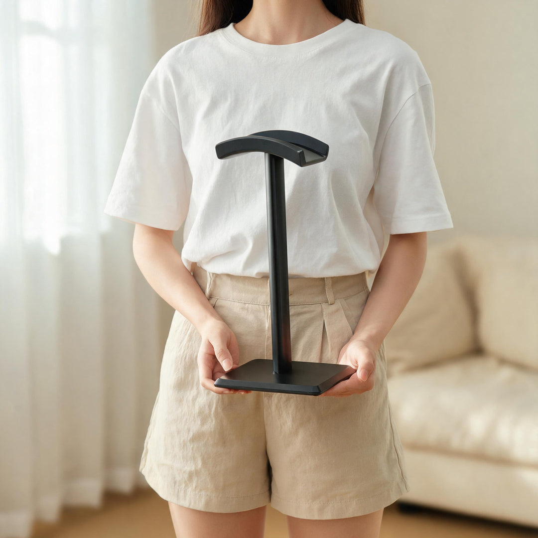 Minimalist Vertical Headphone Stand with Compact Weighted Base and Cushioned Arched Headrest