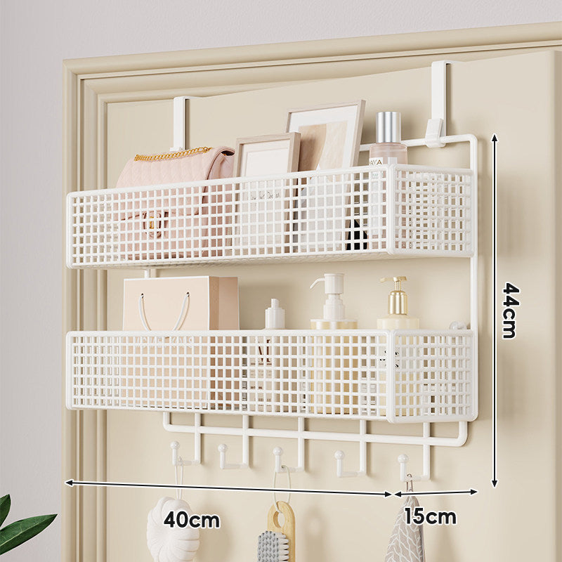 Over-Door Double-Tier Grid Hanging Storage Basket