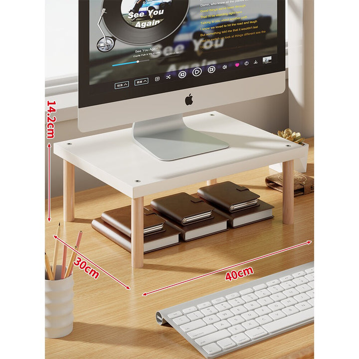 Elevated Wooden-Leg Monitor Riser with Under-Shelf Storage
