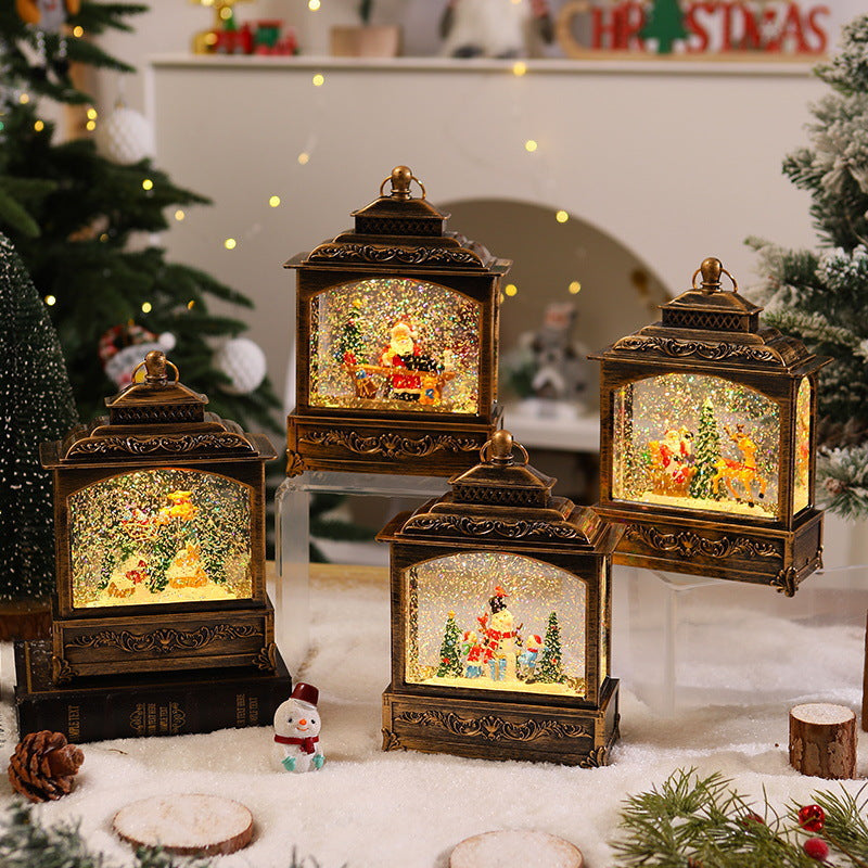 Nostalgic Christmas lantern with moving snowfall scene