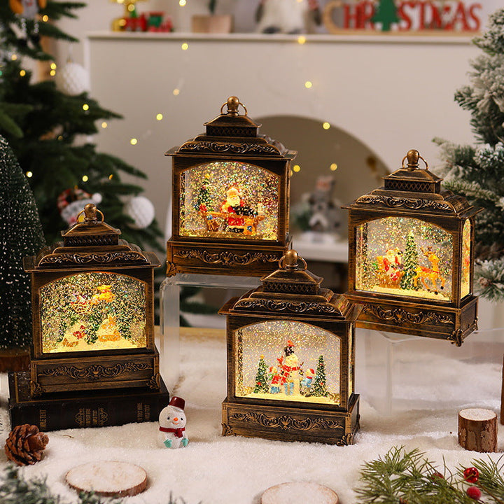 Nostalgic Christmas lantern with moving snowfall scene