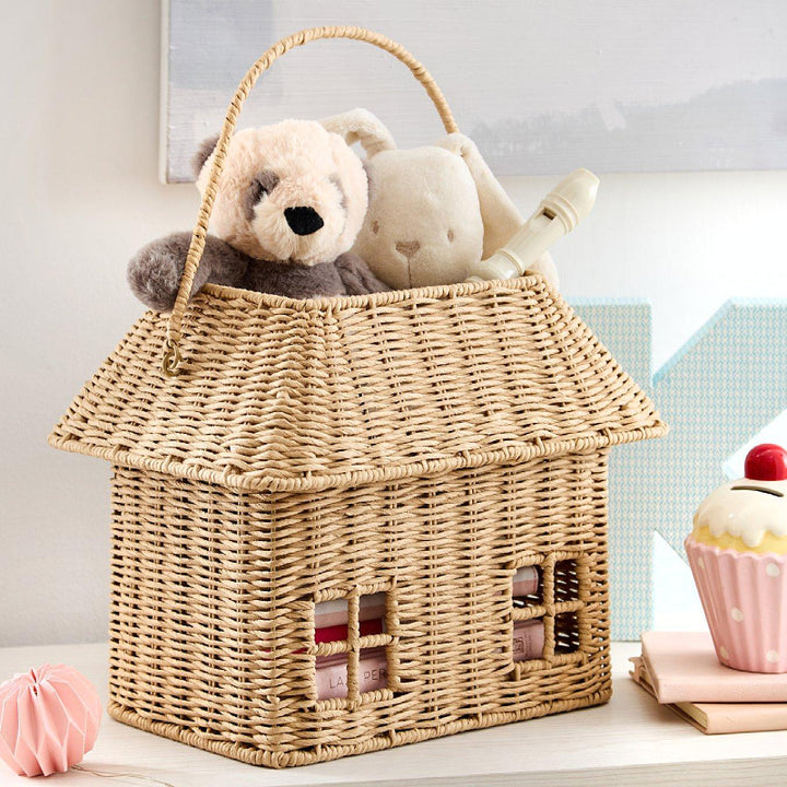 Playful storage basket in the shape of a house