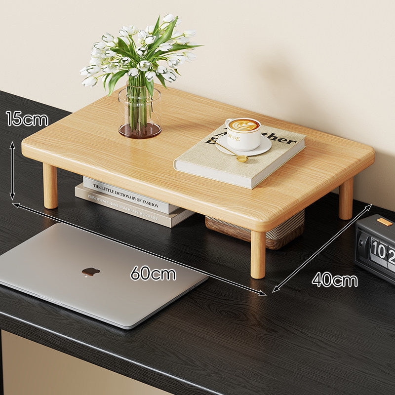 Compact Solid Wood Elevated Desk Display Stand with Under-Shelf Storage and Rounded Leg Design