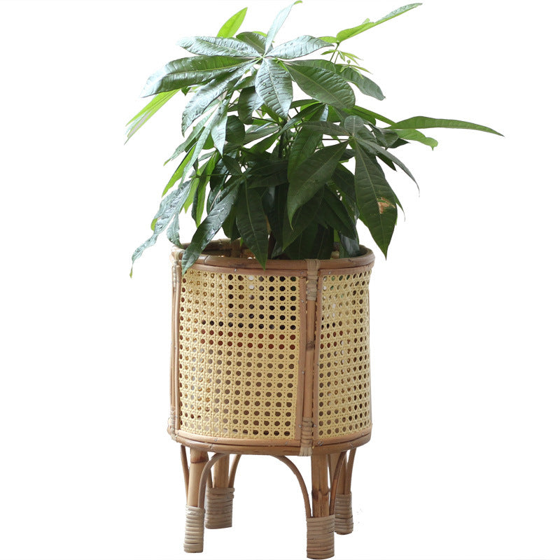 Stylish plant stand made of rattan