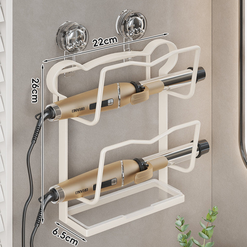 Wall-Mounted Multi-Tier Hair Styling Tool Organizer with Suction Mount and Removable Drip Tray