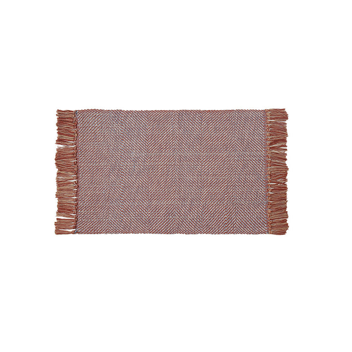 Woven table runner made of cotton blend with fine structure and herringbone look as well as decorative fringes
