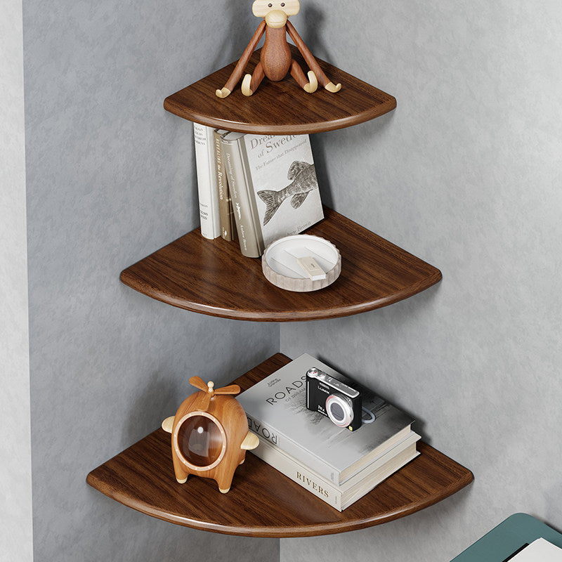 Quarter-Round Corner Floating Wall Shelf with Concealed Brackets
