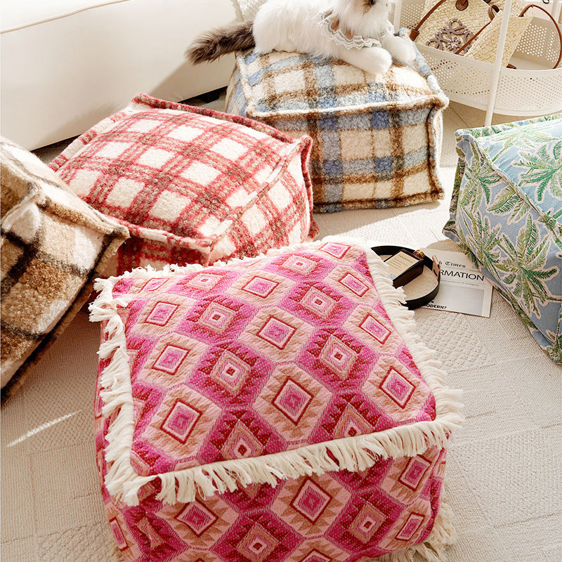 Cozy Textured Square Floor Pouf