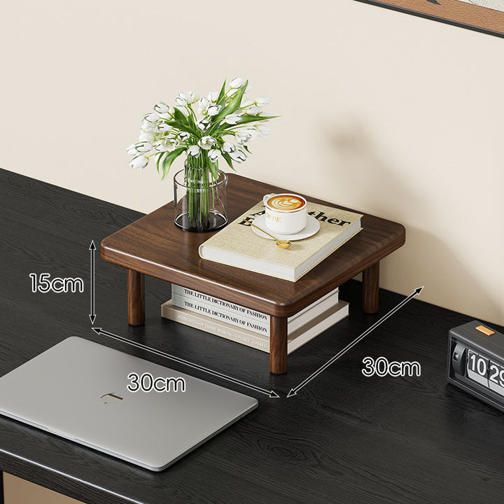 Compact Solid Wood Elevated Desk Display Stand with Under-Shelf Storage and Rounded Leg Design